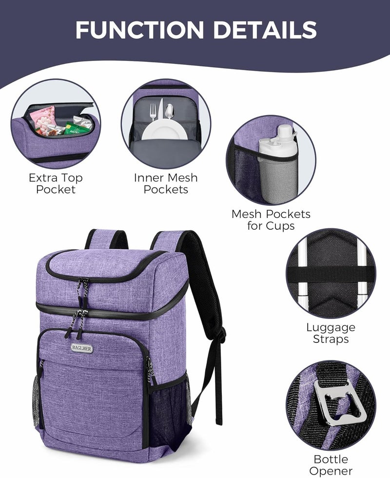 BAGLHER Lightweight Insulated Cooler Backpack - 30 Cans, Leak-Proof for Lunch, Picnic, Hiking, Camping Trips - Image 3
